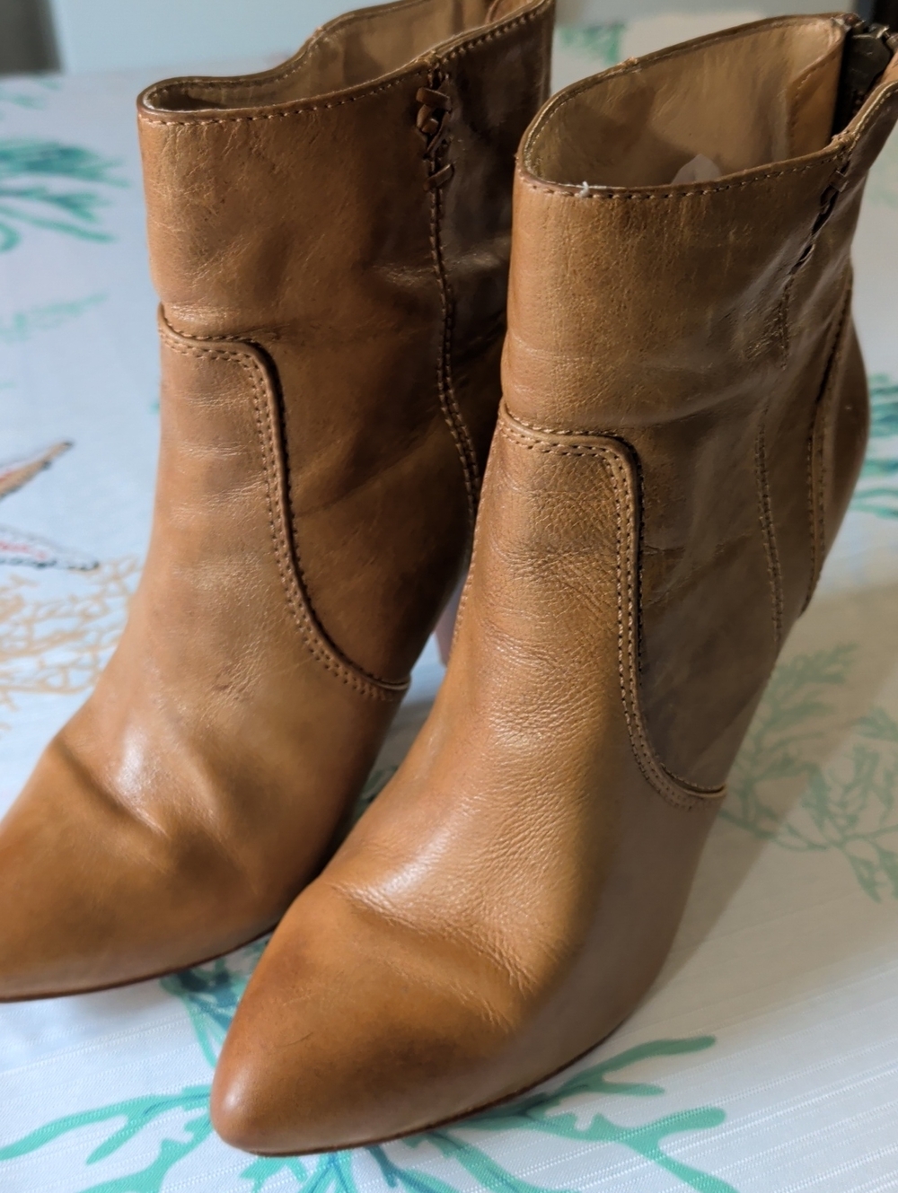 Women’s Cognac Pointed-Toe Leather Ankle Boots